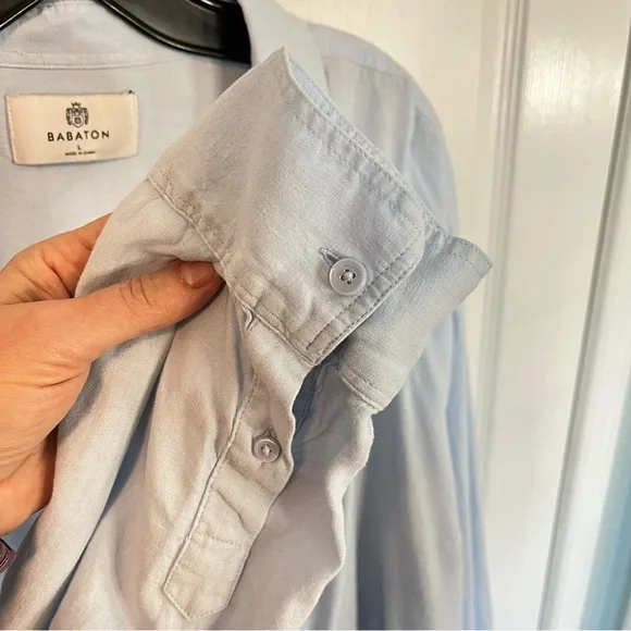 Aritzia Babaton Archive Linen Blue Shirt Oversized Linen Blend Button-Up X-Large - Picture 5 of 13